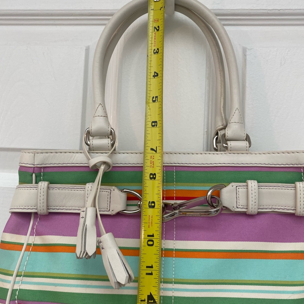Coach RARE Vintage Hampton Multicolor Striped Bag w White Leather Details - Picture 10 of 15